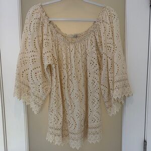 Off-Shoulder Top Eyelet Top South of France